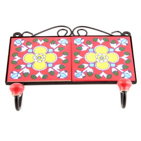 Red Yellow Floral Tiles Hooks